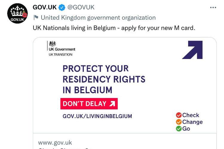 De Britse campagne op sociale media om Britten in België op de hoogte brengen om voor 1 januari een M-kaart aan te vragen.