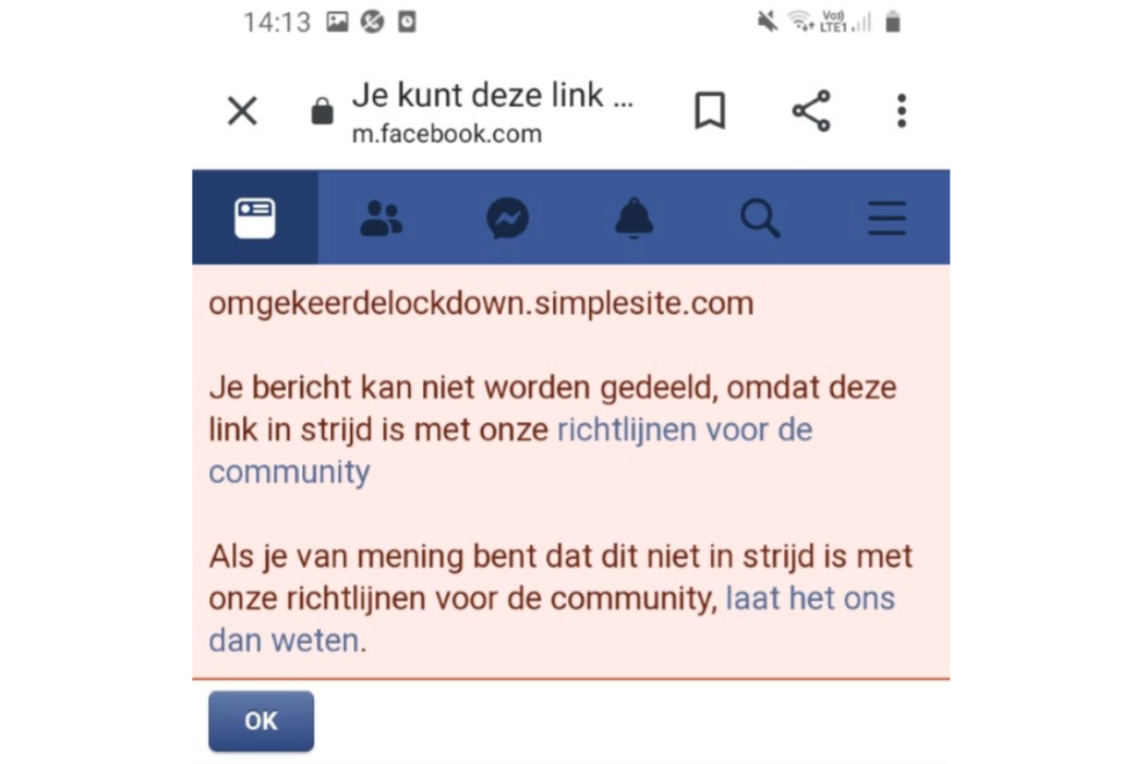 Factcheck: ja, Facebook maakte het delen van een open brief onmogelijk