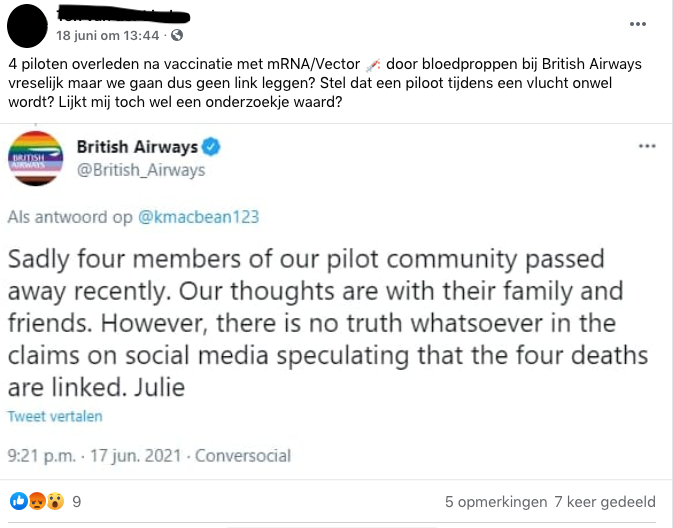 Factcheck: geen verband tussen vaccinatie en overlijden van vier British Airways-piloten