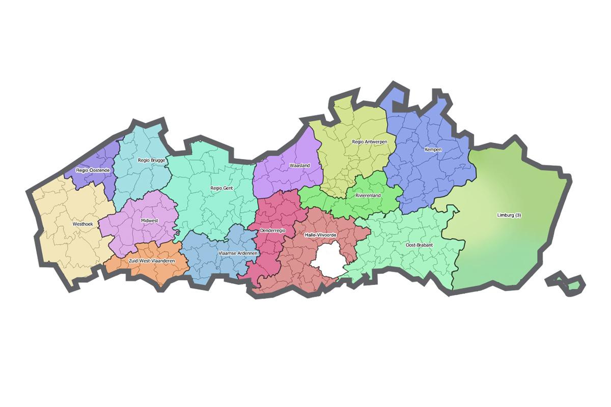 De 17 Vlaamse regio's