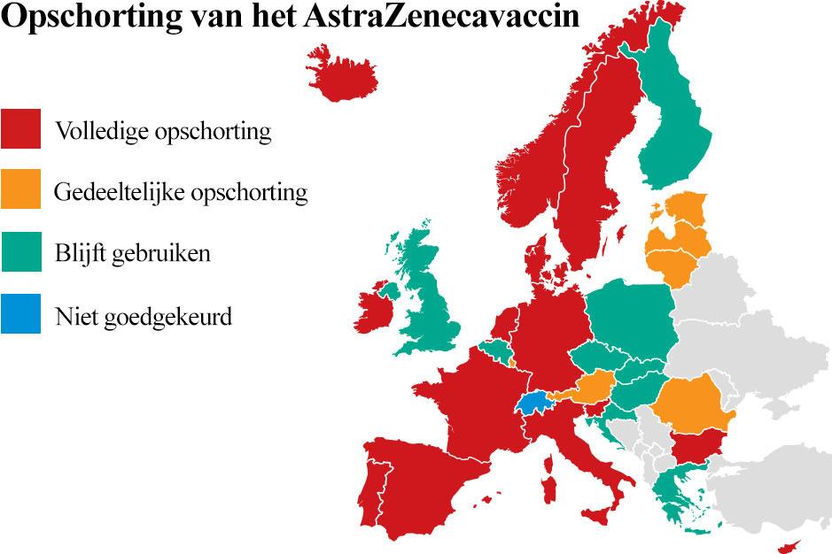 Welke landen hebben de toediening van het AstraZeneca-vaccin (deels) opgeschort?