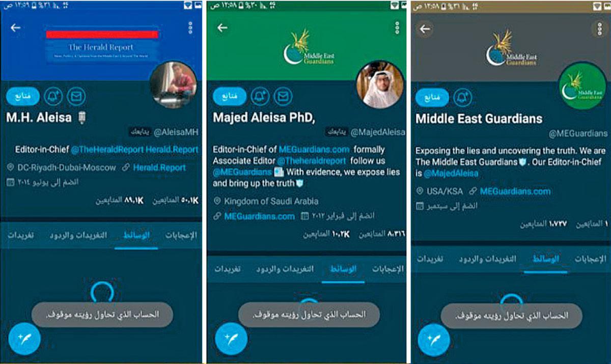 De accounts van deze Saudische propaganda-kanalen werden door Twitter verwijderd.
