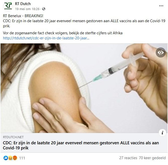 Factcheck: nee, Amerikaanse overheid meldt geen groot aantal overlijdens door coronavaccin