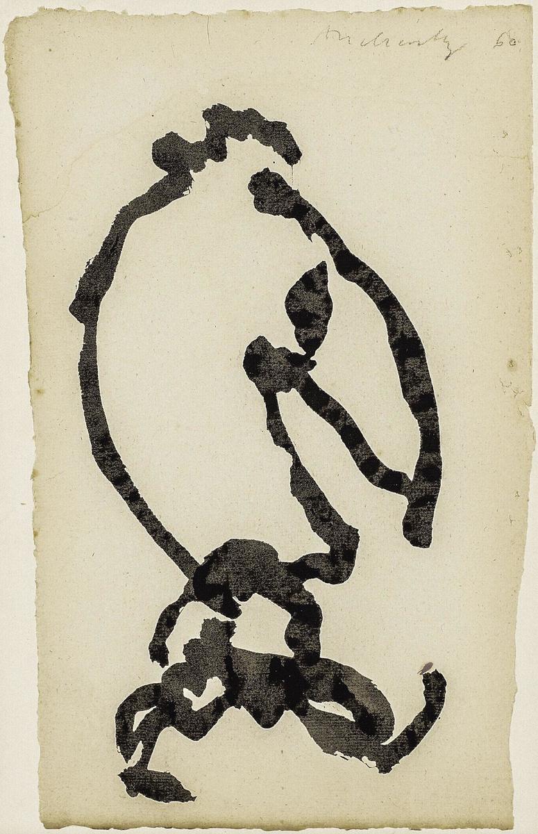 Le Malheur des Uns (1960) Een mannetje met een knoert van een neus, opgetrokken uit enkele organische lijnen in Oost-Indische inkt.