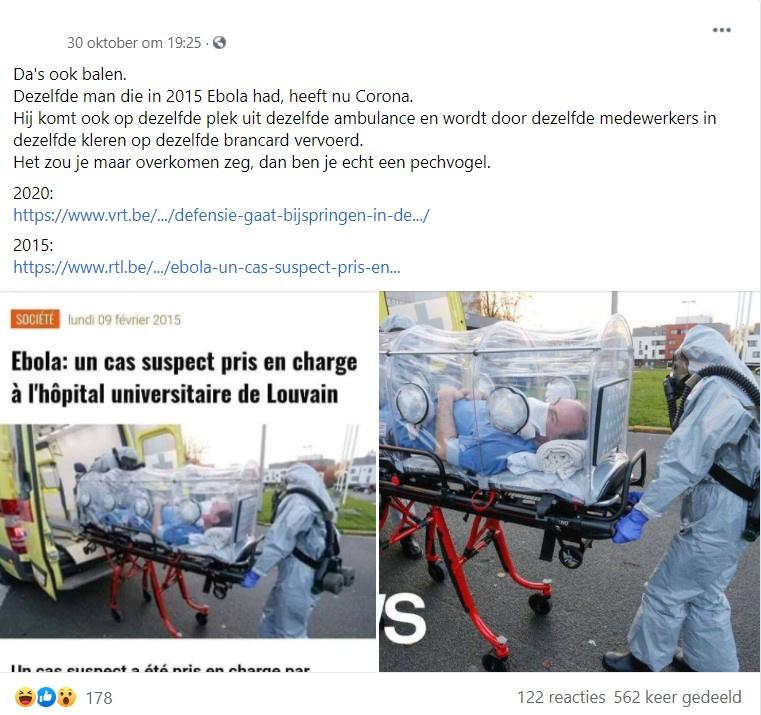 Factcheck: Nee, dezelfde persoon had niet ebola en covid-19