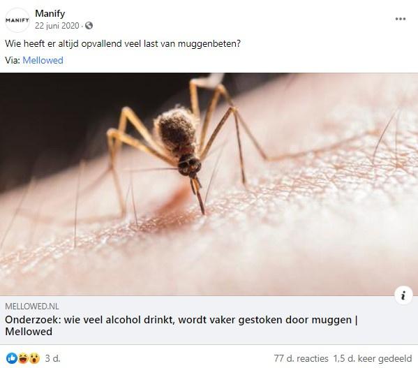 Factcheck: weinig bewijs voor stelling dat 'wie veel alcohol drinkt, vaker gestoken wordt door muggen'