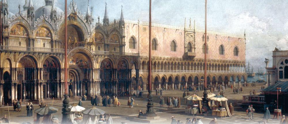De realistische schilderijen van Canaletto bepalen het beeld dat de meeste bezoekers in de 18de eeuw van Venetië hadden: van de naderende ondergang van de republiek valt in het bruisende stadsleven niets te bespeuren.