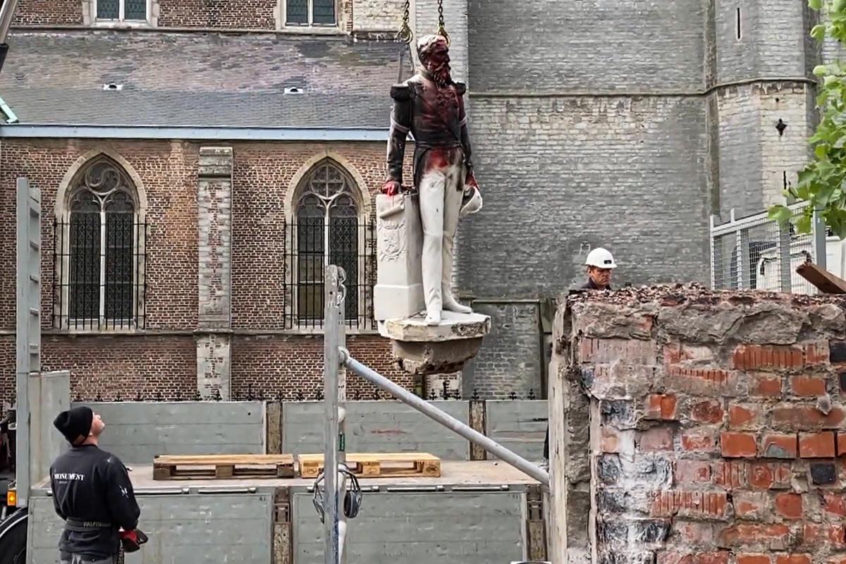 Het standbeeld van Leopold II in Ekeren op 9 juni 2020.