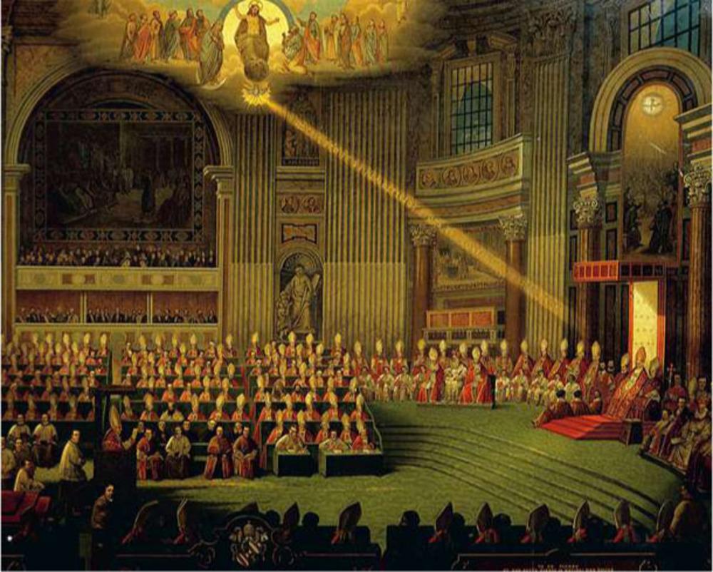 Opening van het Eerste Vaticaans Concilie door Pius IX in de Sint-Pietersbasiliek in Rome op 8 december 1869. Anoniem schilderij