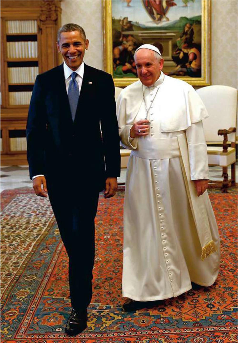 Maart 2014, ontmoeting in het Vaticaan: paus Franciscus en Barack Obama, president van de Verenigde Staten.