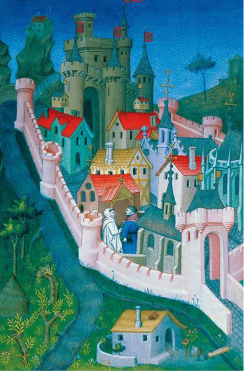Clemens V op het concilie van Vienne (1311-1312), schilderij van Giovanni Battista Speranza (eerste helft 17de eeuw) Beeld van Avignon in een miniatuur, toegeschreven aan de Boucicautmeester, uit het manuscript Réponses à Charles VI et Lamentation au Roi sur son état (1409)