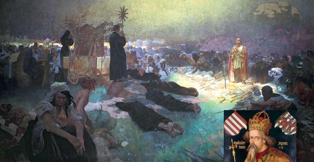 Tsjechisch patriottismeVervuld van het ideaal van vrije Slaven schilderde Alfons Maria Mucha in 1916 deze voorstelling van het door Žižka naar de overwinning geleide hussietenleger.