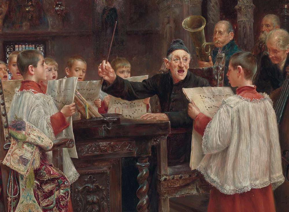 Koorknapen krijgen les, geschilderd door José Gallegos y Arnosa (1857-1917). (Pinterest)