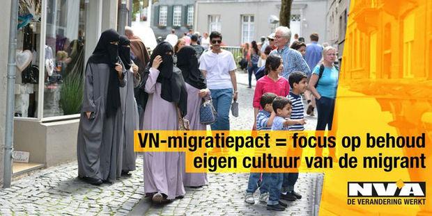 Een campagnebeeld van N-VA. De foto is genomen in Duitsland, waar het circuleerde op radicaalrechtse sites.