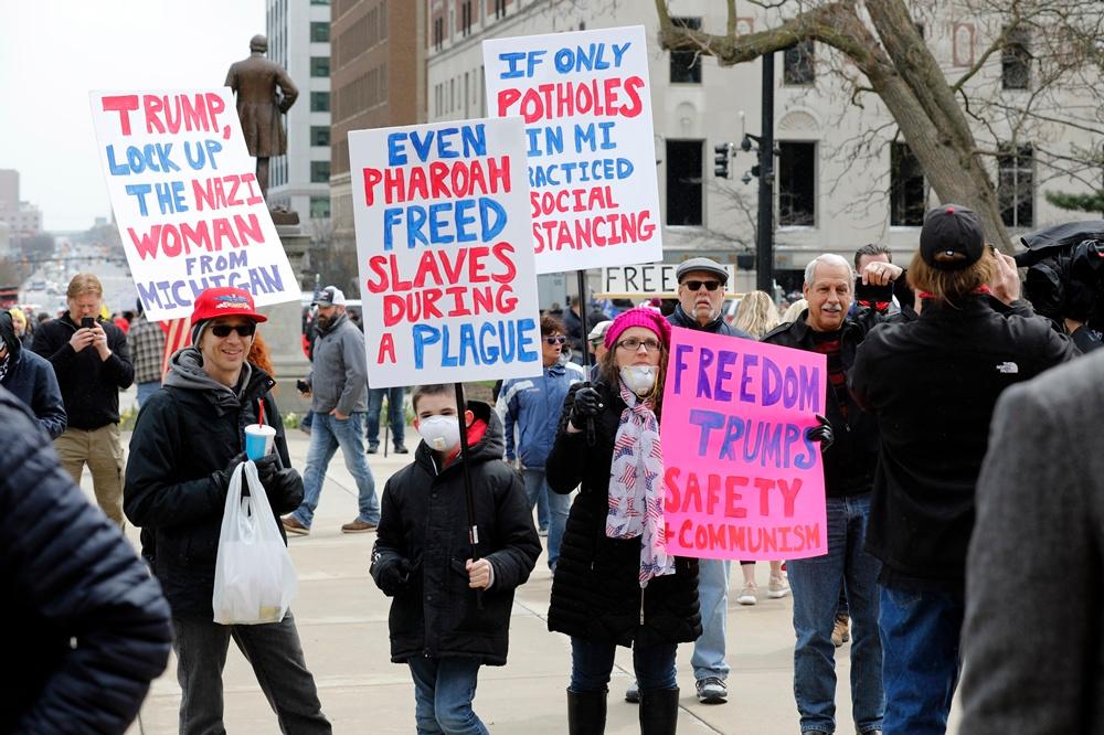 Manifestanten in Lansing, hoofdstad van de staat Michigan