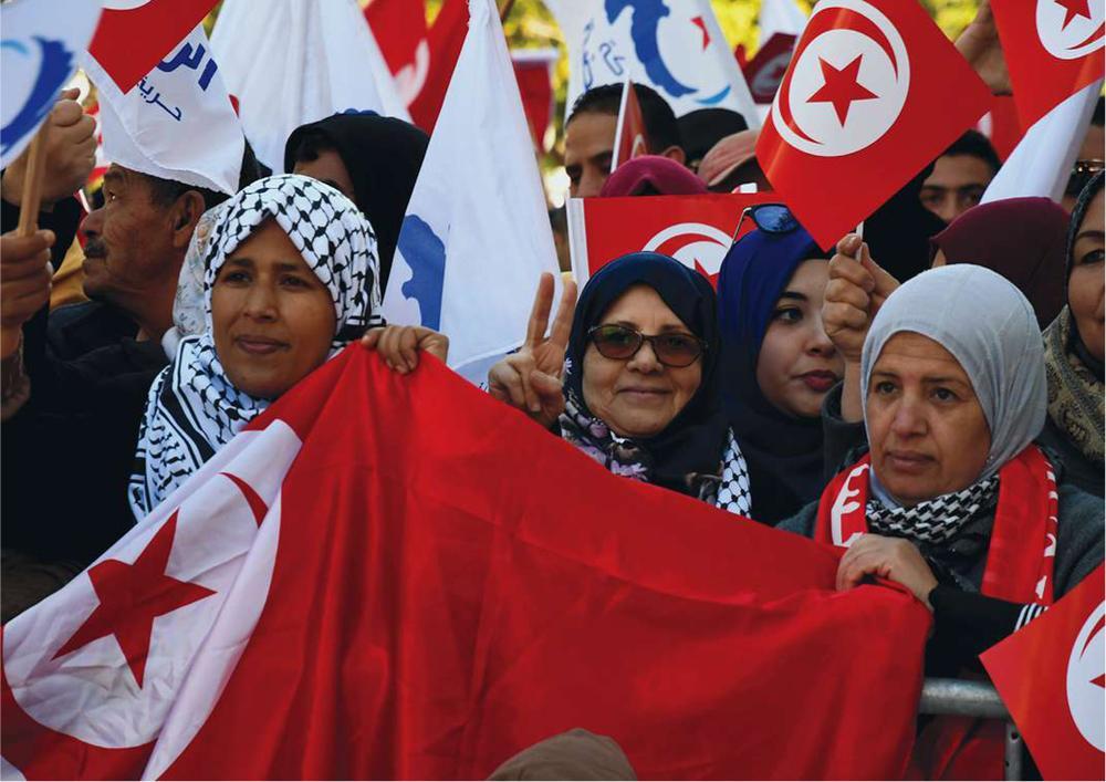 Tunis, 14 januari 2018. Met een betoging wordt de zevende verjaardag herdacht van de succesvolle 'Arabische Lente' in Tunesië. 
