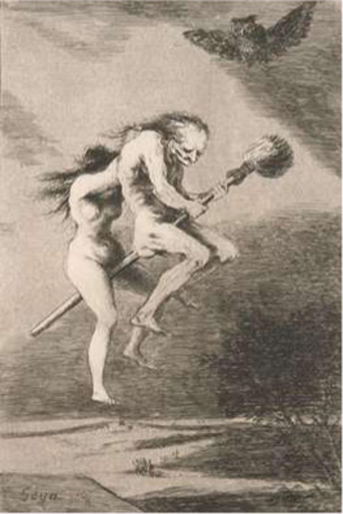 Dat heksen op bezemstelen vliegen, is algemeen bekend. Uit de serie Los Caprichos (1799) van Francisco Goya.