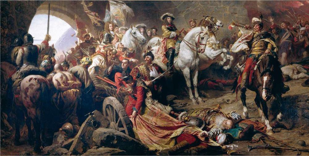 Dit schilderij toont de overwinning van de Oostenrijkers op de Turken bij het tegenwoordige Boedapest. Na de machtswisseling beginnen in Hongarije de heksenverbrandingen.
