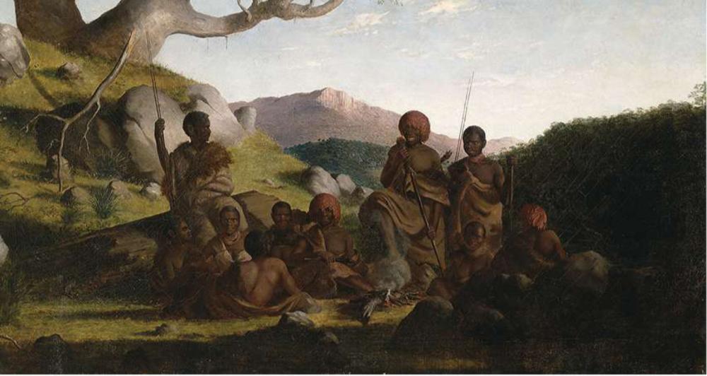 Groep Aboriginals geschilderd door Robert Dowling in 1856. (National Gallery Victoria, Melbourne)