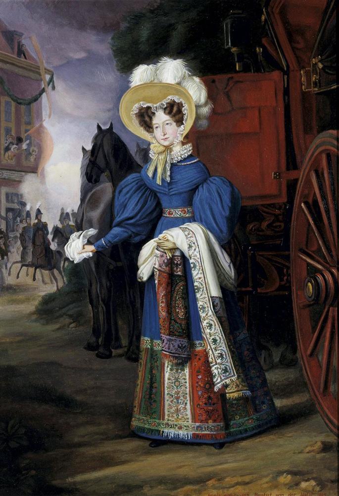 Jan Baptist van der Hulst, Portret van Anna Paulowna, 1831. Napoleon had naar de hand van het zusje van de tsaar gehengeld. Ze trouwde met koning Willem II en werd koningin van de Nederlanden.