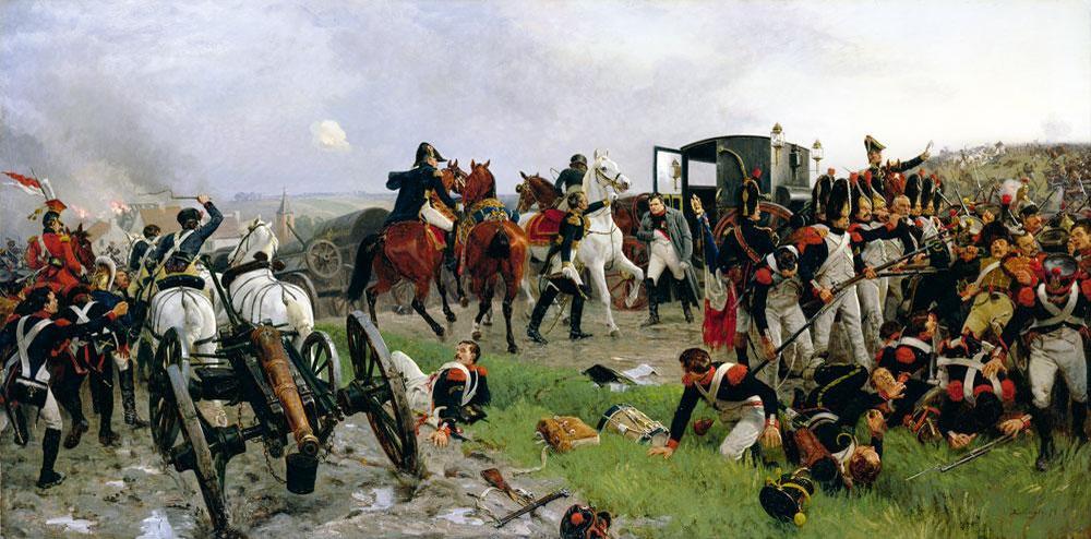 Ernest Crofts, Aan de vooravond van de slag bij Waterloo, 1879. De keizer ziet er op dit schilderij oud en vermoeid uit. Aambeien verhinderden hem de slag te paard te beleven.