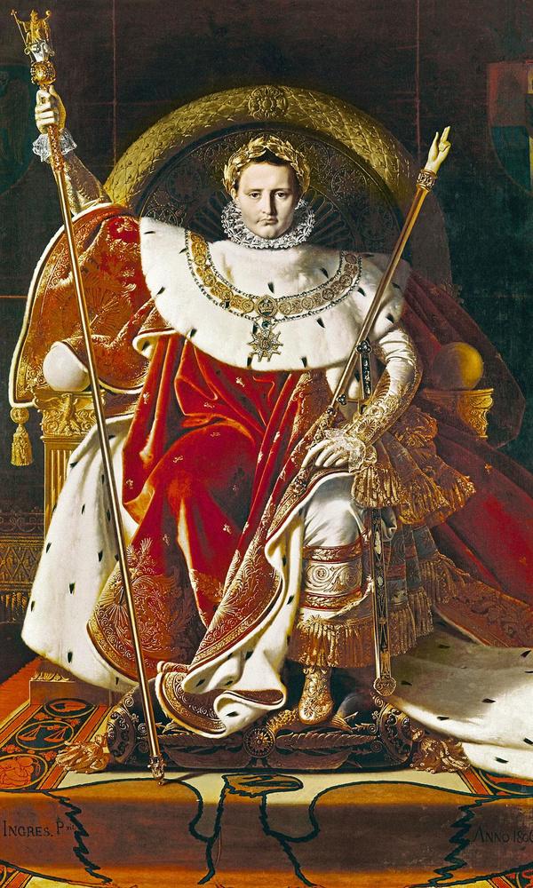Jean Auguste Dominique Ingres, Napoleon op de keizerstroon, 1806. Zijn bewind werd na de keizerskroning van 1804 alsmaar meer autoritair.