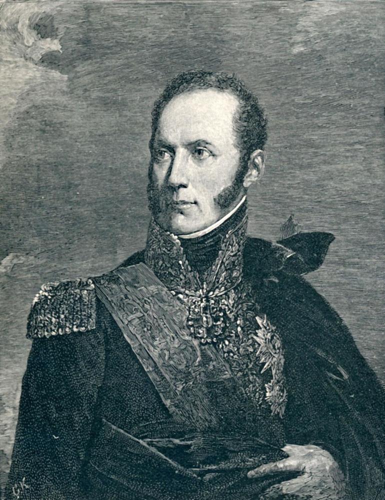 Portret van grootstalmeester Armand-Augustin-Louis de Caulaincourt (1773-1827), een vertrouweling die getuige was van Napoleons zelfmoordpoging na de eerste troonsafstand.