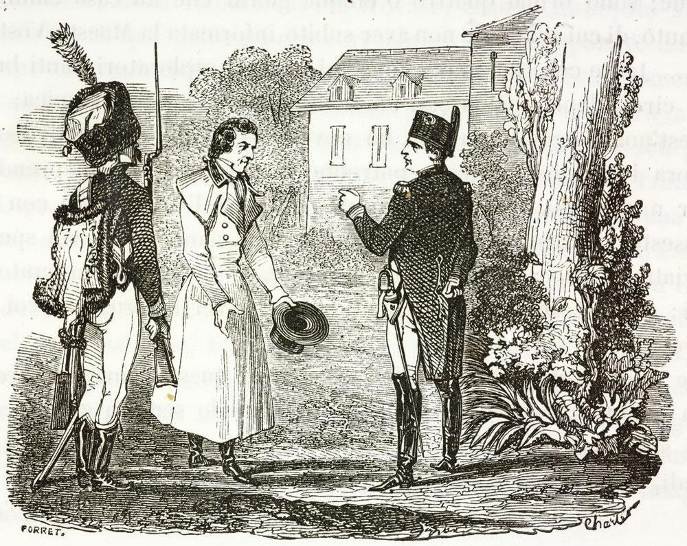 Napoleon ondervraagt de spionnen van Fouché en Metternich. Illustratie uit Le Mémorial de Saint-Hélène van Emmanuel de las Cases. Fouché ontwikkelde een uitgebreid netwerk van geheim agenten.