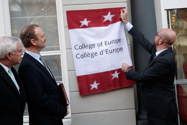 Ontslagnemend premier Charles Michel (MR) in het Europacollege te Brugge op 12 februari 2019