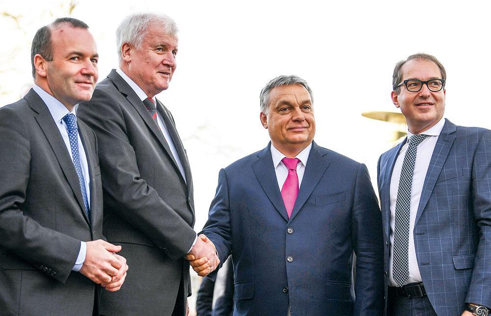 Met CSU-leider Horst Seehofer en Hongaars premier Viktor Orban.