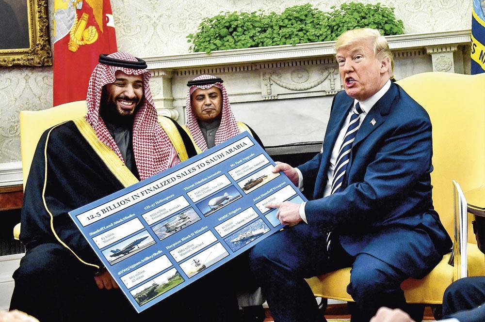 MOHAMED BIN SALMAN met DONALD TRUMP Saudi-Arabië spendeert jaarlijks 61 miljard euro aan defensie.