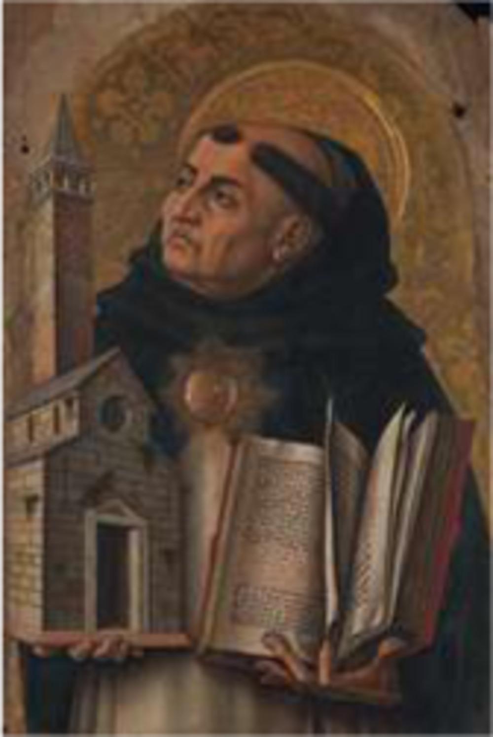 Thomas van Aquino (ca.1225-1274), detail altaarstuk van Carlo Crivell (ca.1435-na 1493).