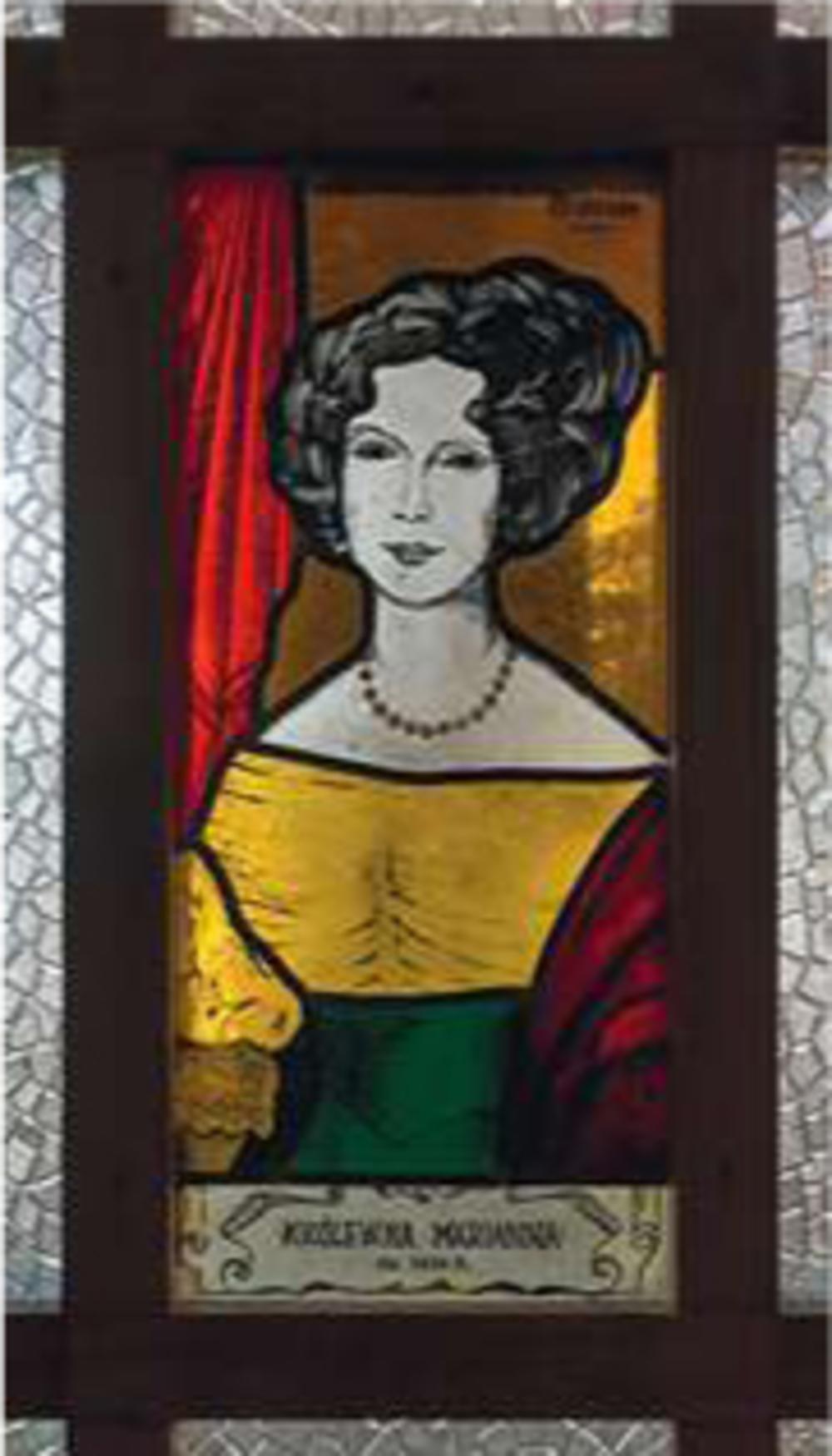 Glas-in-lood voorstelling van Marianne in het kasteel te Kamenz.