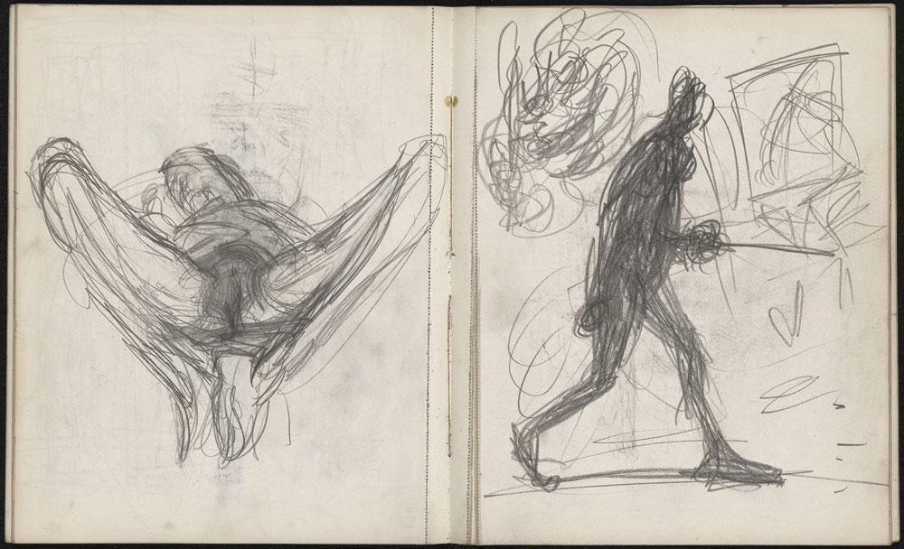 Alberto Giacometti, 'Esquisse de femme et homme brandissant une epee', ca 1951
