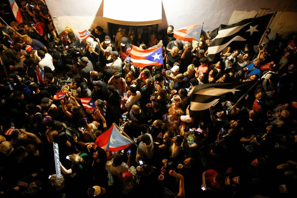 Demonstraten in San Juan eisen het aftreden van de gouverneur, op 24 juli 2019.