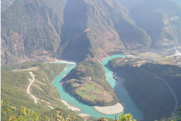 De eerste bocht van de Nu-rivier, in de provincie Yunnan.