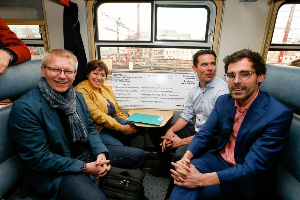 Kristof Calvo, op campagne met Georges Gilkinet, Meyrem Almaci en Jean-Marc Nollet.