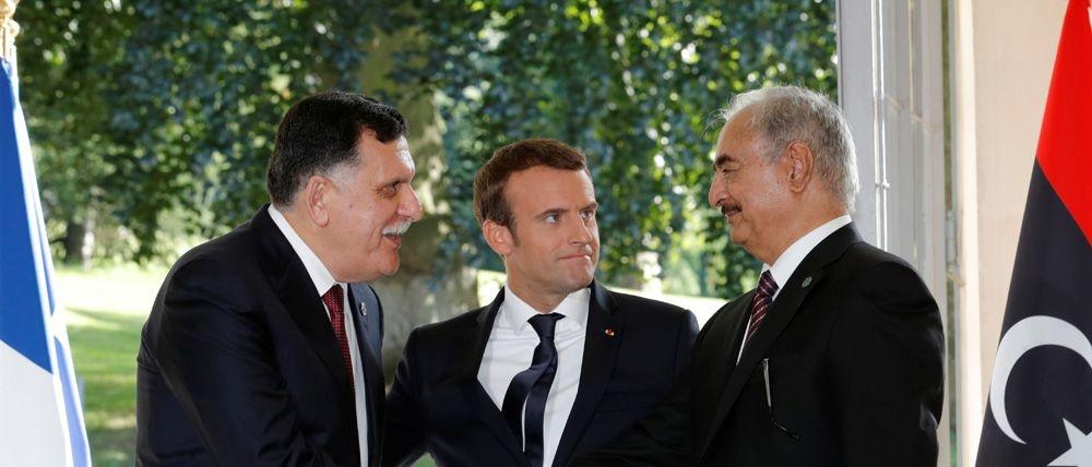 al-Sarraj, Macron en Haftar in het Elysée