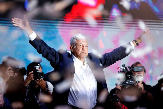 Andrés Manuel Lopez Obrador van de PRD na zijn overwinning in de Mexicaanse presidentsverkiezingen, 2 juli 2018.