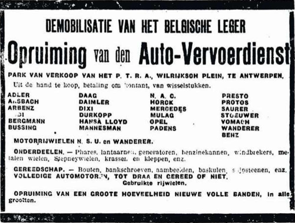 Aankondiging van de openbare verkoop van de stocks van het Belgisch leger.
