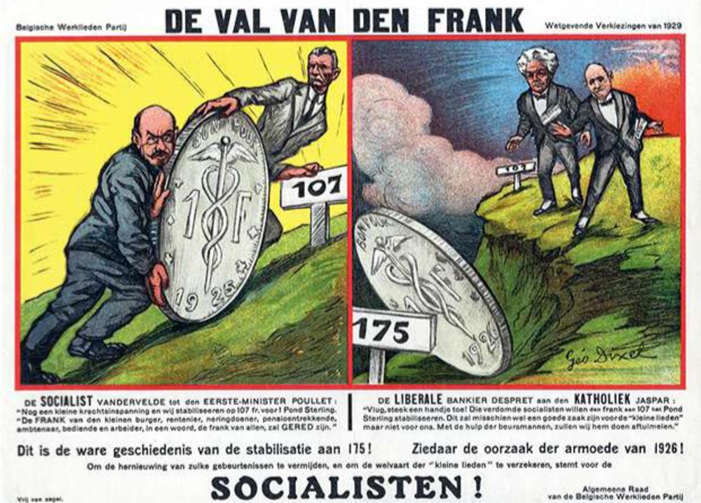 In de jaren 1920 krijgen diverse regeringen te maken met een zwakke en onstabiele Belgische frank. De muntcrisis leidt onder meer tot het vroegtijdige einde van de eerste regering van katholieken en socialisten in 1925.