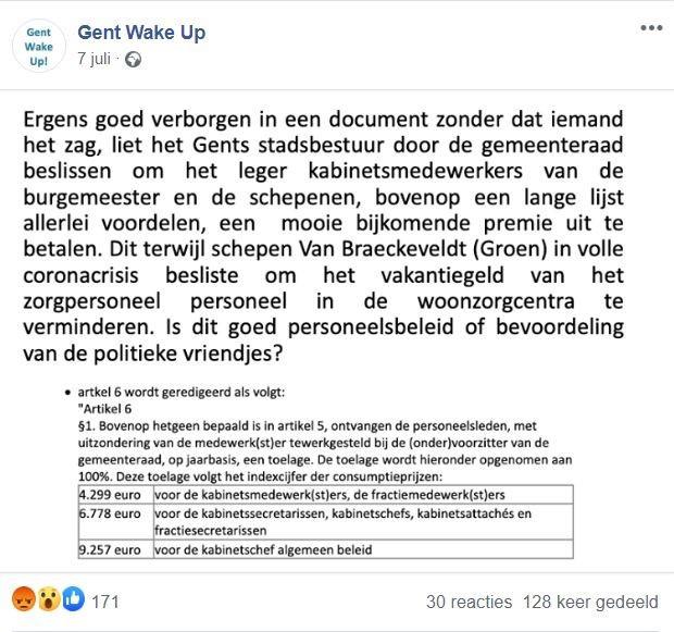 Factcheck: Nee, Gentse kabinetsmedewerkers krijgen geen bijkomende premie