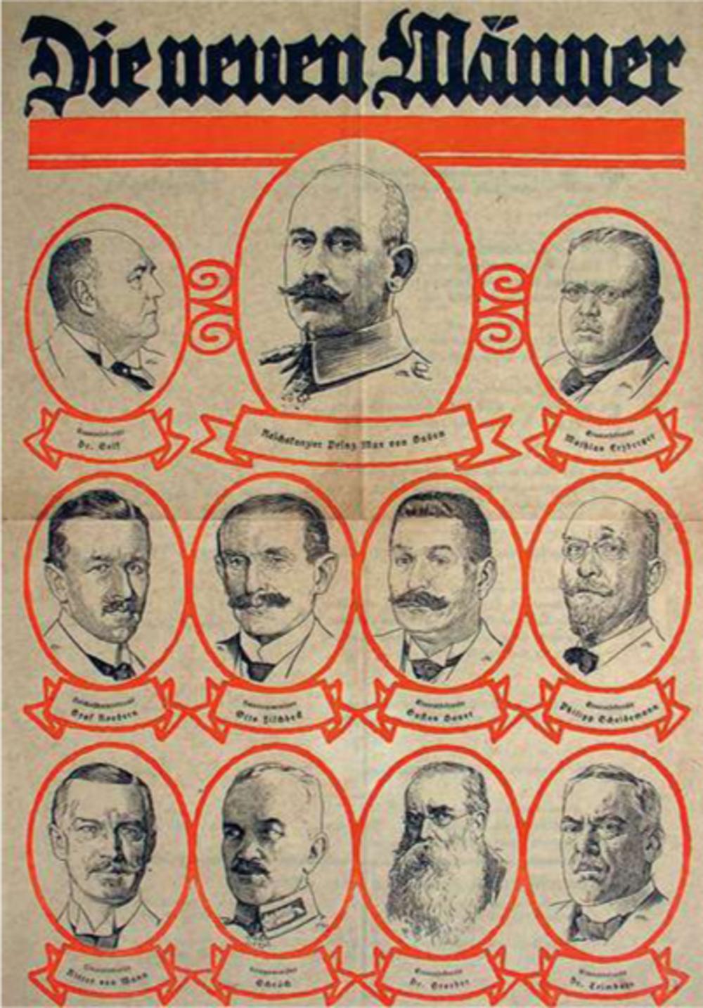 Zonder overleg en in volle revolutie kondigt rijkskanselier Baden de troonsafstand van Wilhelm II aan.