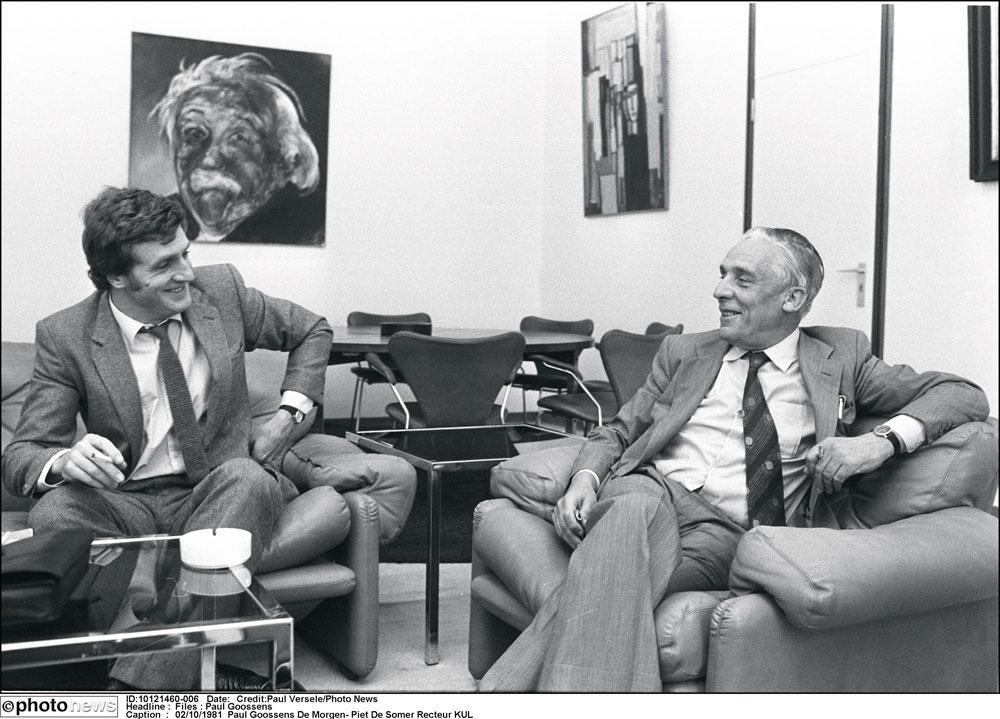 VOORMALIGE OPPOSANTEN: journalist Paul Goossens met rector Piet De Somer (in 1981).