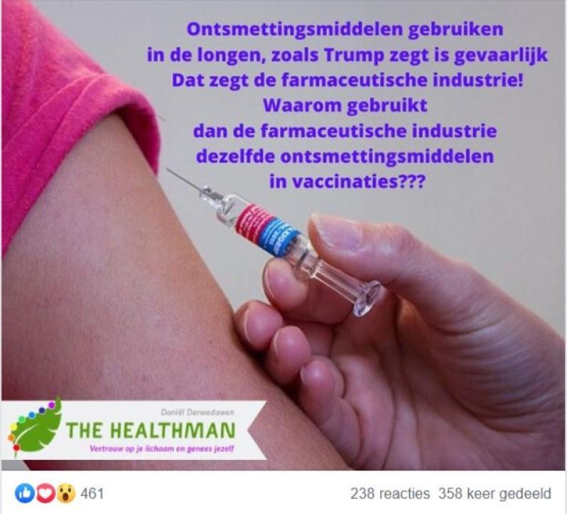 Factcheck: Nee, vaccins bevatten geen ontsmettingsmiddel