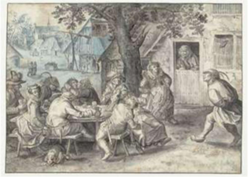 David Vinckeboons, Voor de herberg van het dorp (ca. 1603-1608). Tekening, (Rijksmuseum Amsterdam)