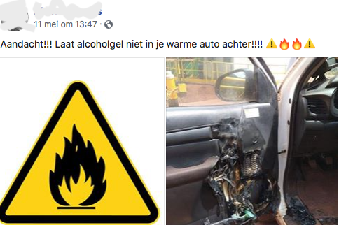 Factcheck: Nee, alcoholgel kan niet spontaan vuur vatten in een warme auto