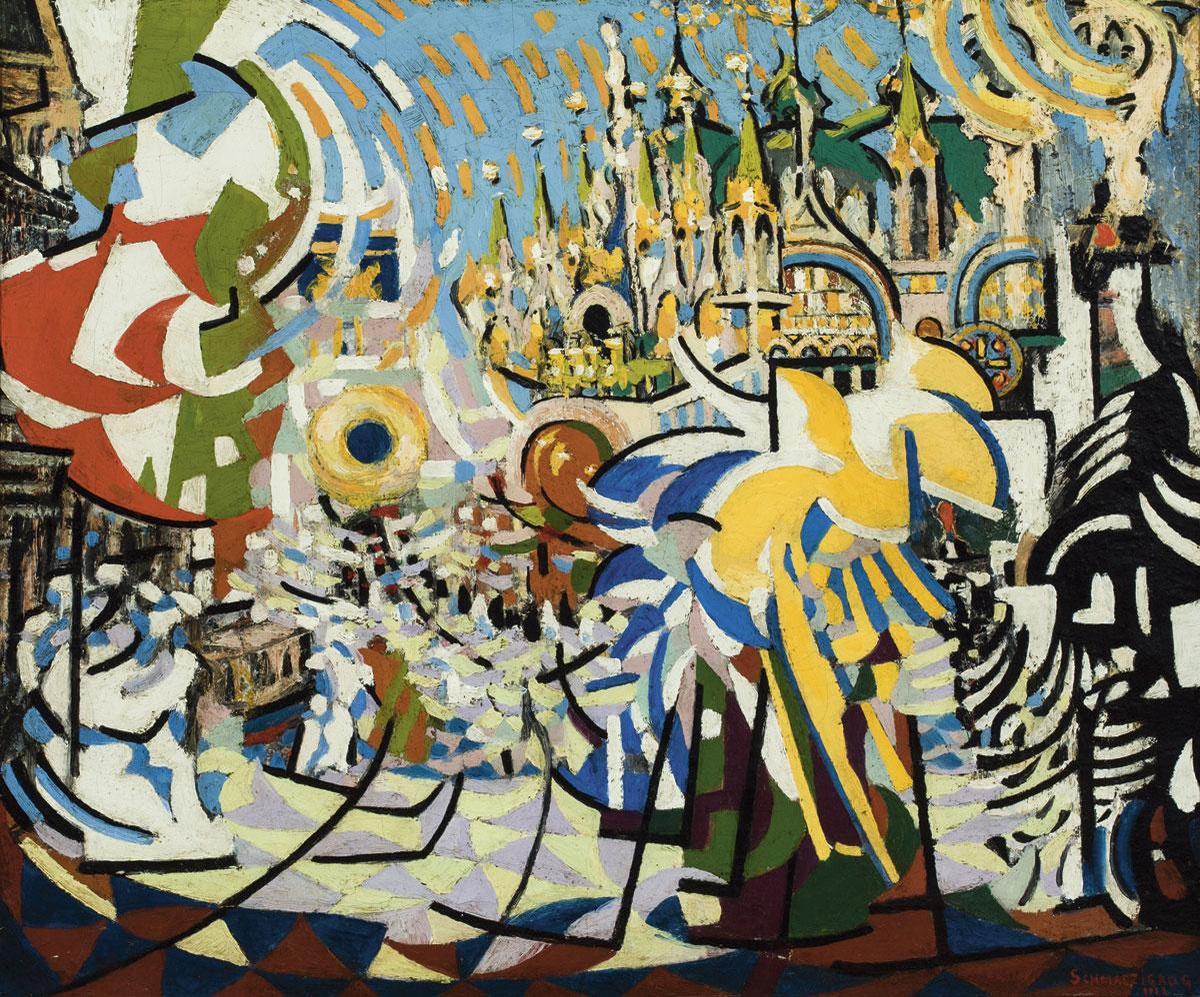 Goud + vaandels + parasols: San Marcoplein Venetië, 1913-1914 'Twee schilderijen over elkaar die in symbiose een verhaal vertellen.'