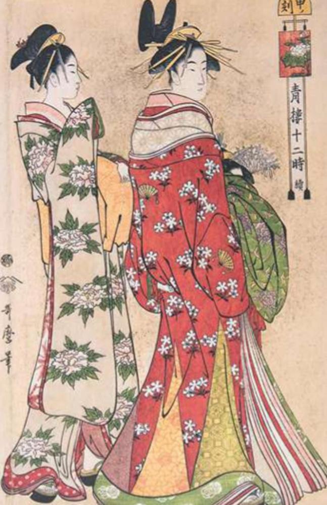 Prent van Kitagawa Utamaro, waarop Couperus deels zijn schets De Kimono's baseerde.