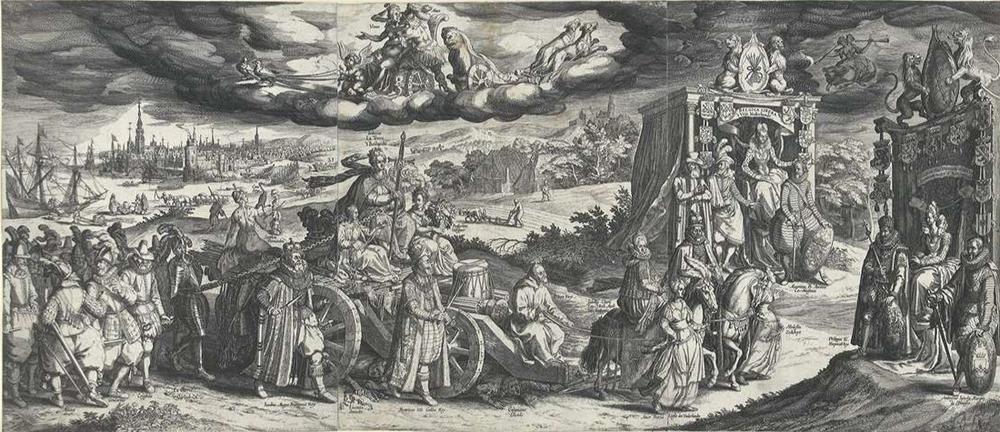 Allegorie op het Twaalfjarig Bestand 1609, prent naar een tekening van David Vinckboons.